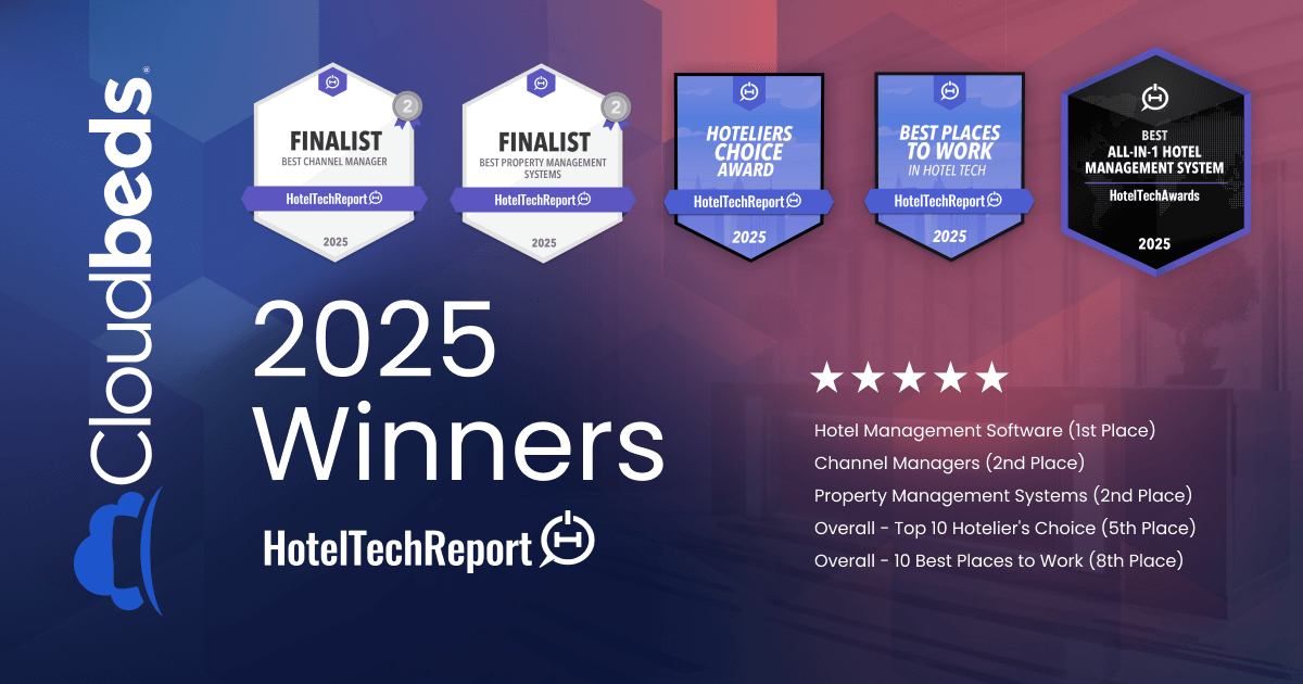 Cloudbeds honored for 7th year in a row in 2025 HotelTechAwards